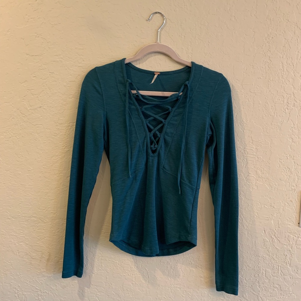 Free People Lace Up Long Sleeved Top